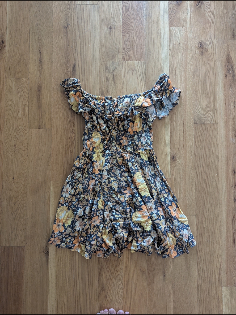 Spell Yellow and Black Floral Off-the-Shoulder Girls Dress